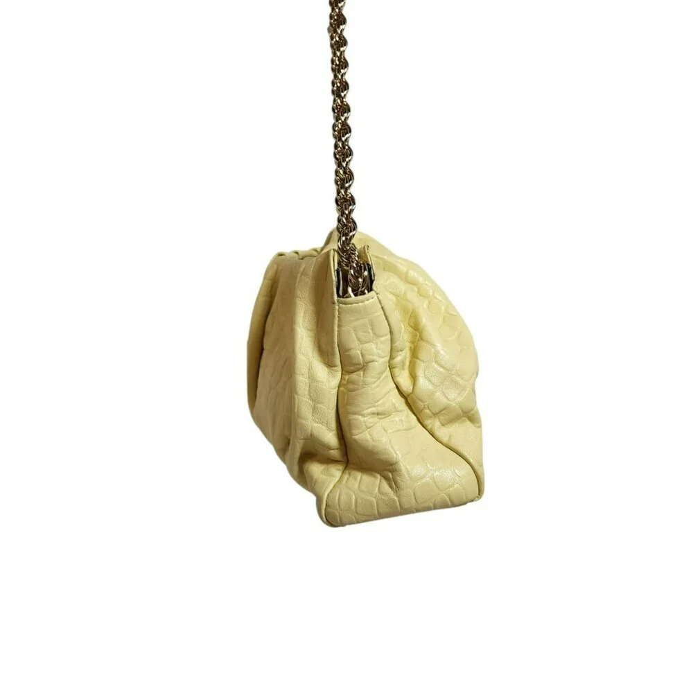 Sam Edelman Cream Croc Embossed Faux Leather Shoulder Bag Gold Chain‎ Strap Hobo